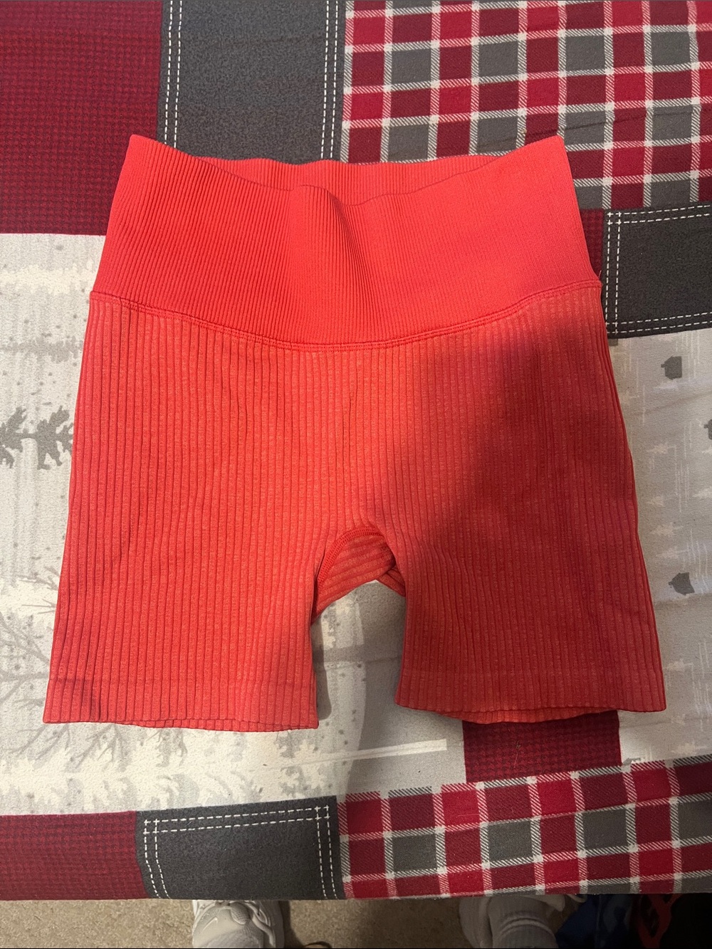 JoyLab Ribbed High-Waist Bike Shorts - Coral Red